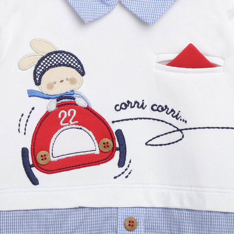 Boys Medium Blue Printed Nappy Opening Babysuit image number 2